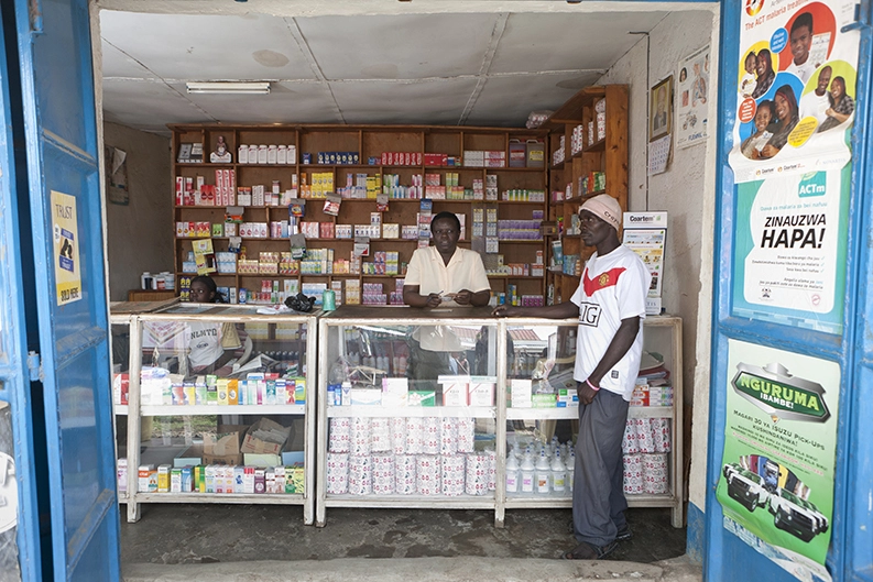 Array of medicines available at a pharmacy in Nairobi, Kenya