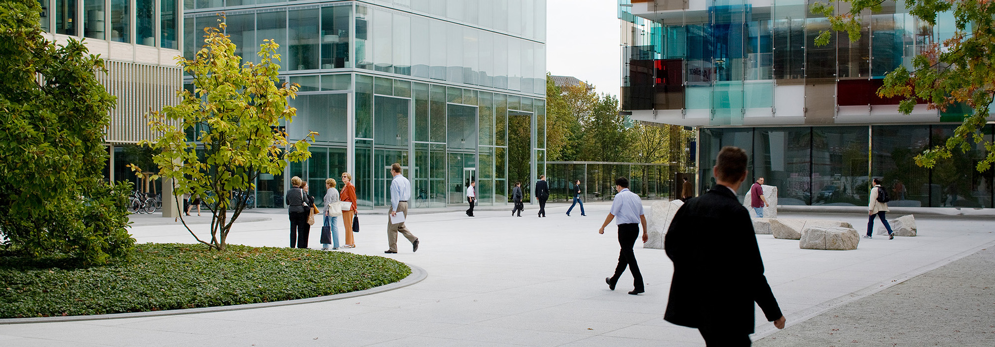Business people walking on the Novartis Basel campus