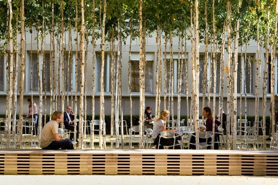 People relaxing in the Novartis Basel campus