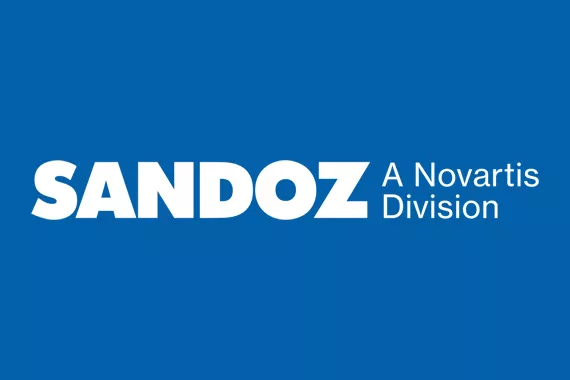 Sandoz Logo White on Blue