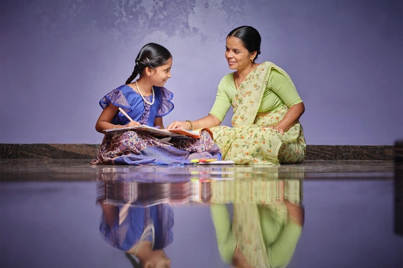 K. Balamani with her daughter at home in Sollakpally, near Hyderabad, India