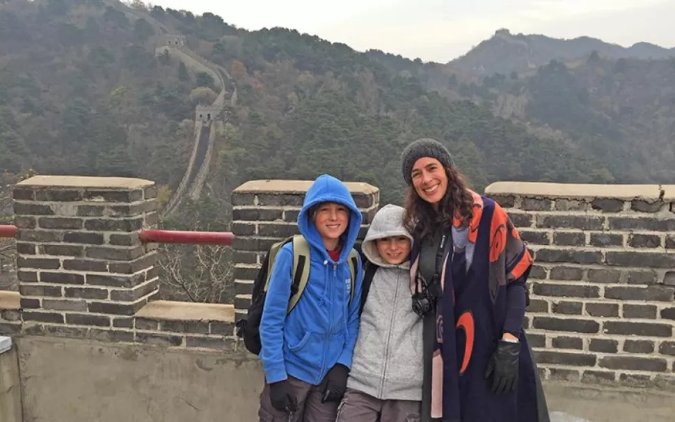 Marc and his family enjoying the sites of Shanghai- greatwall