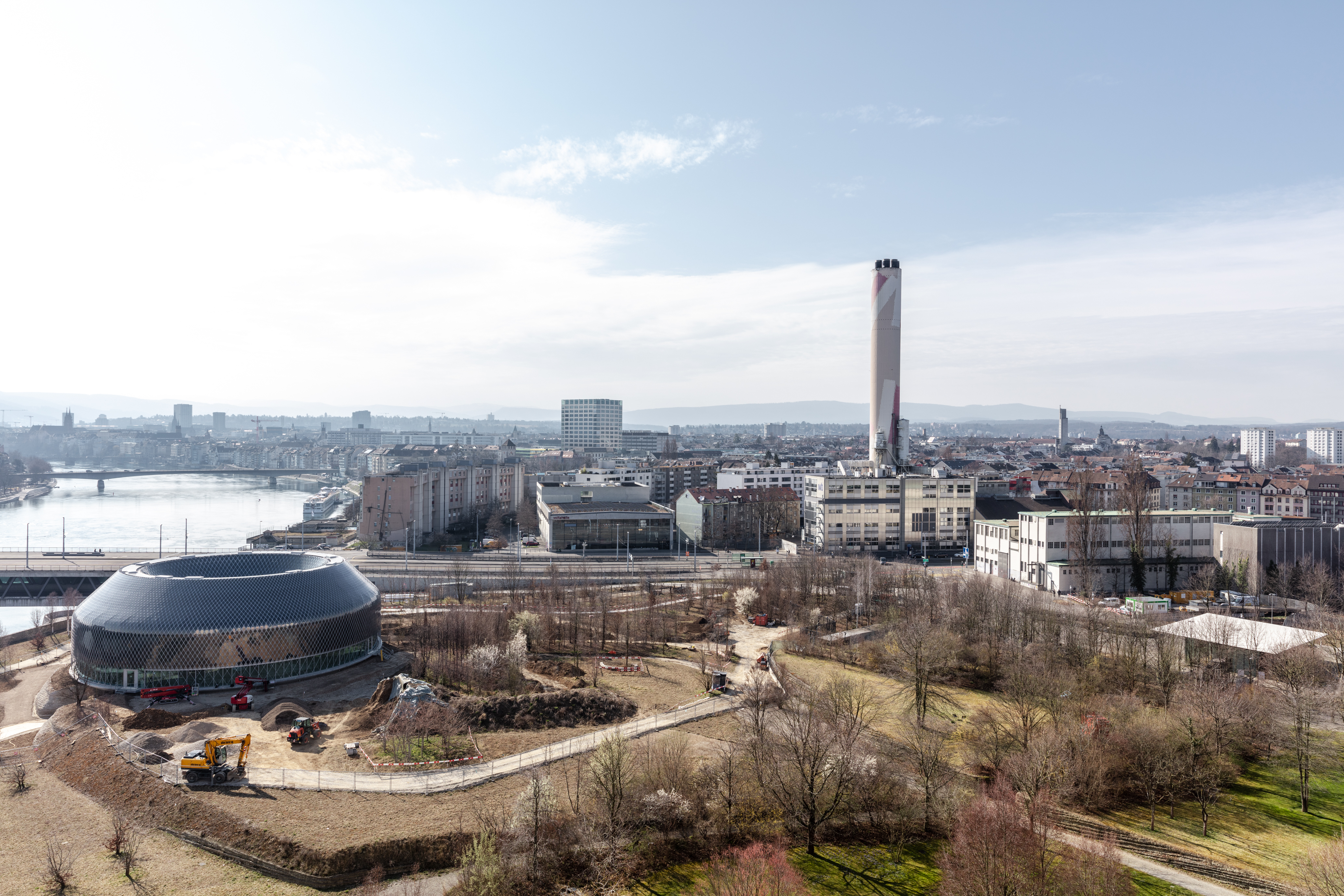 View from Novartis Campus towards Novartis Pavillon and Basel.