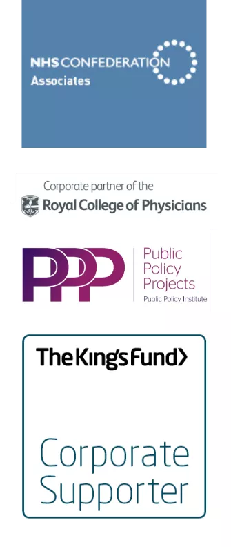 NHS Confederation Associates logo, Royal College of Physicians Corporate Partner Logo, Public Policy Projects logo, The King's Fund Corporate Supporter logo