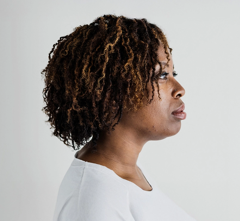 Close up view on a woman