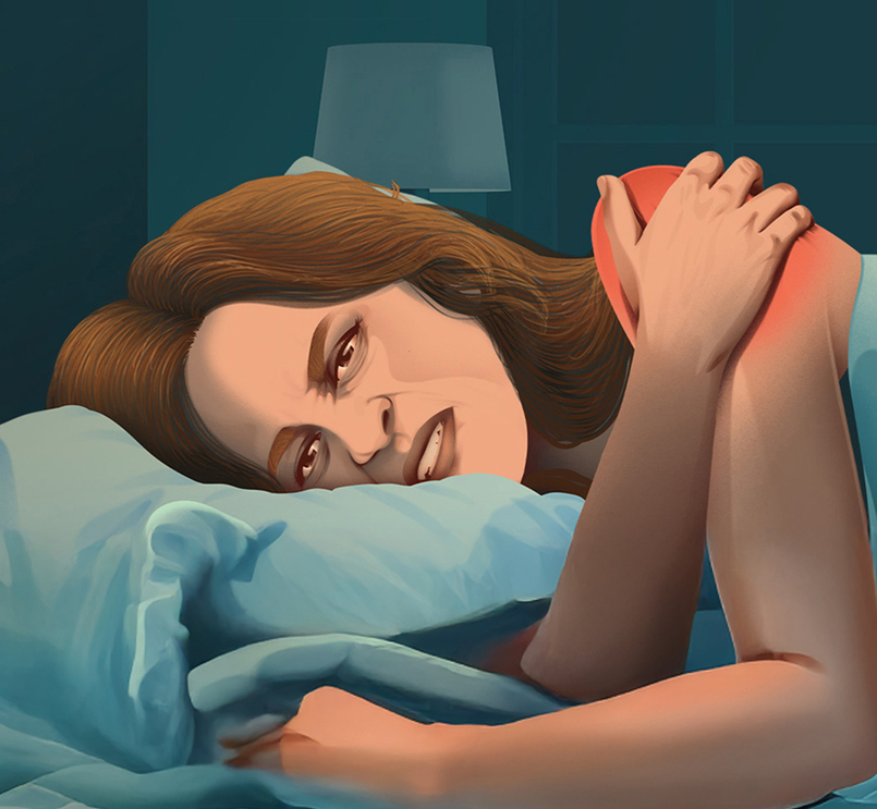 person exhausted by shoulder pain due to rotator cuff tendinopathy struggles to get to sleep