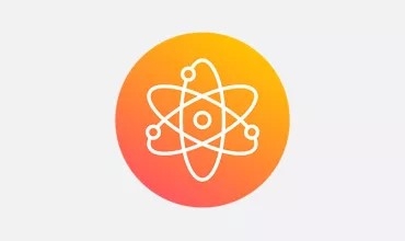 Orange gradient icon of an atom 
