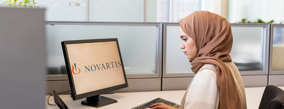 Woman working in an office cubicle