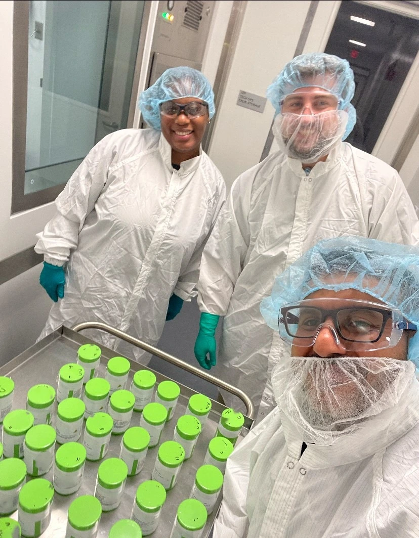 Carter Jaynes, RLT Production Manager, Novartis, and his colleagues with doses of RLT