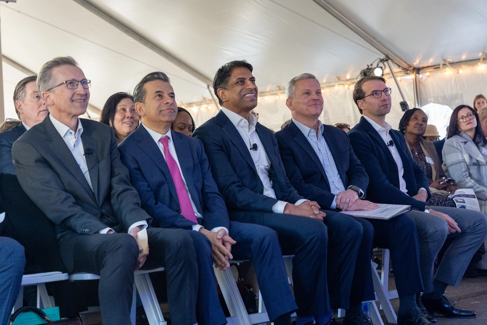 Novartis CEO, Vas Narasimhan, and attendees at the groundbreaking of a North Carolina manufacturing site
