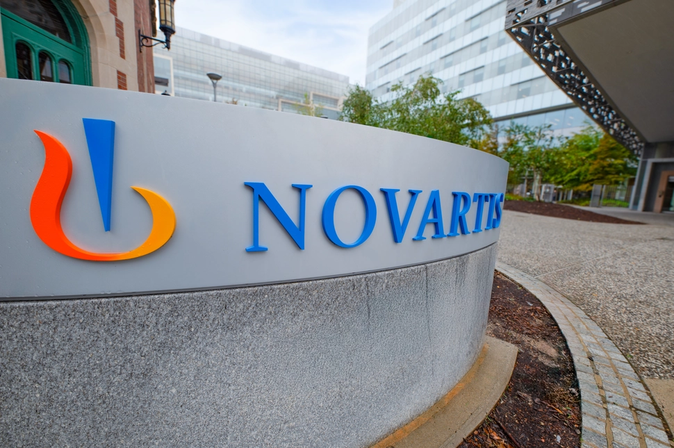 Welcome signage at the Novartis Cambridge campus. 