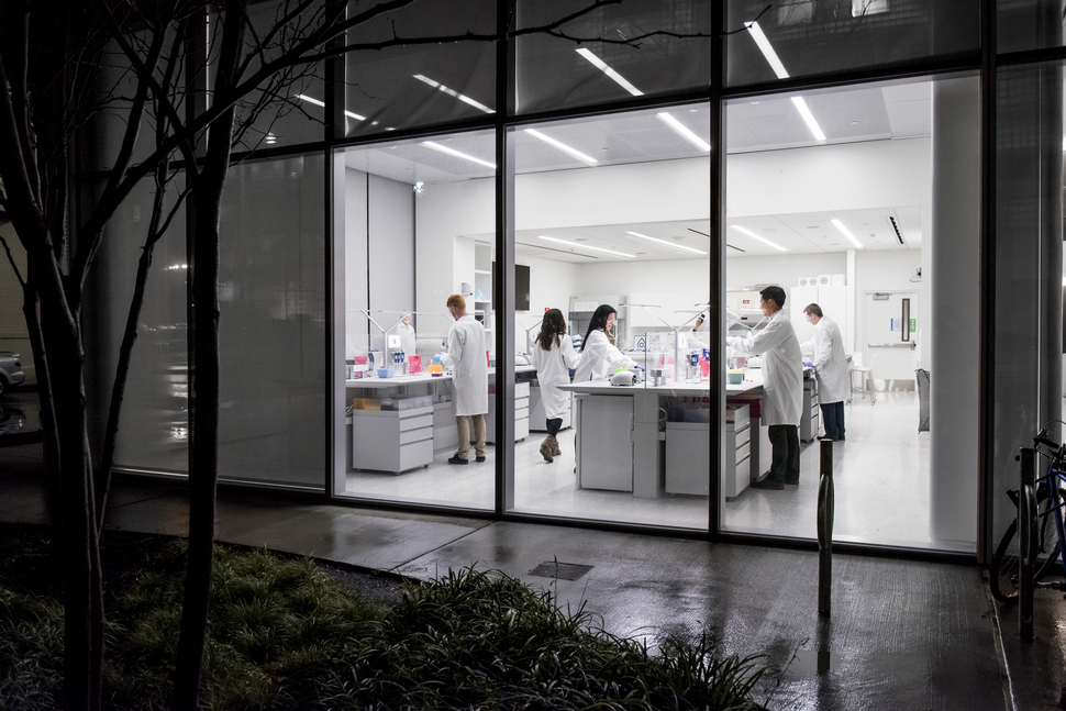 The Cambridge lab at night. 