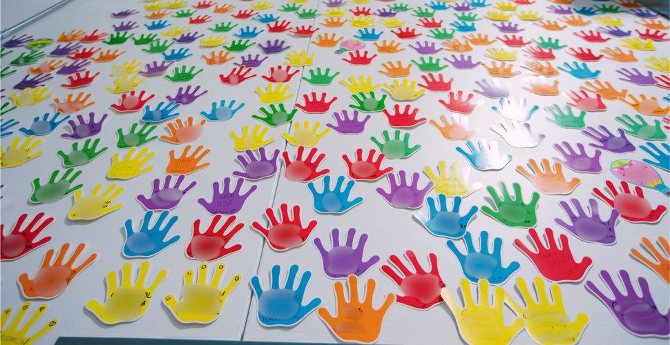 The “Wall of Hands” at our gene therapy manufacturing facility in Durham, NC. The paper hand prints represent doses of medicine shipped to patients.