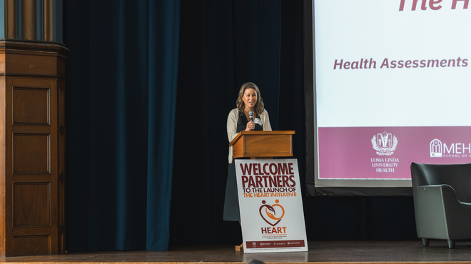 Novartis’ Liz McGee speaking at the HeART Initiative event in Detroit, Michigan on August 28, 2026.